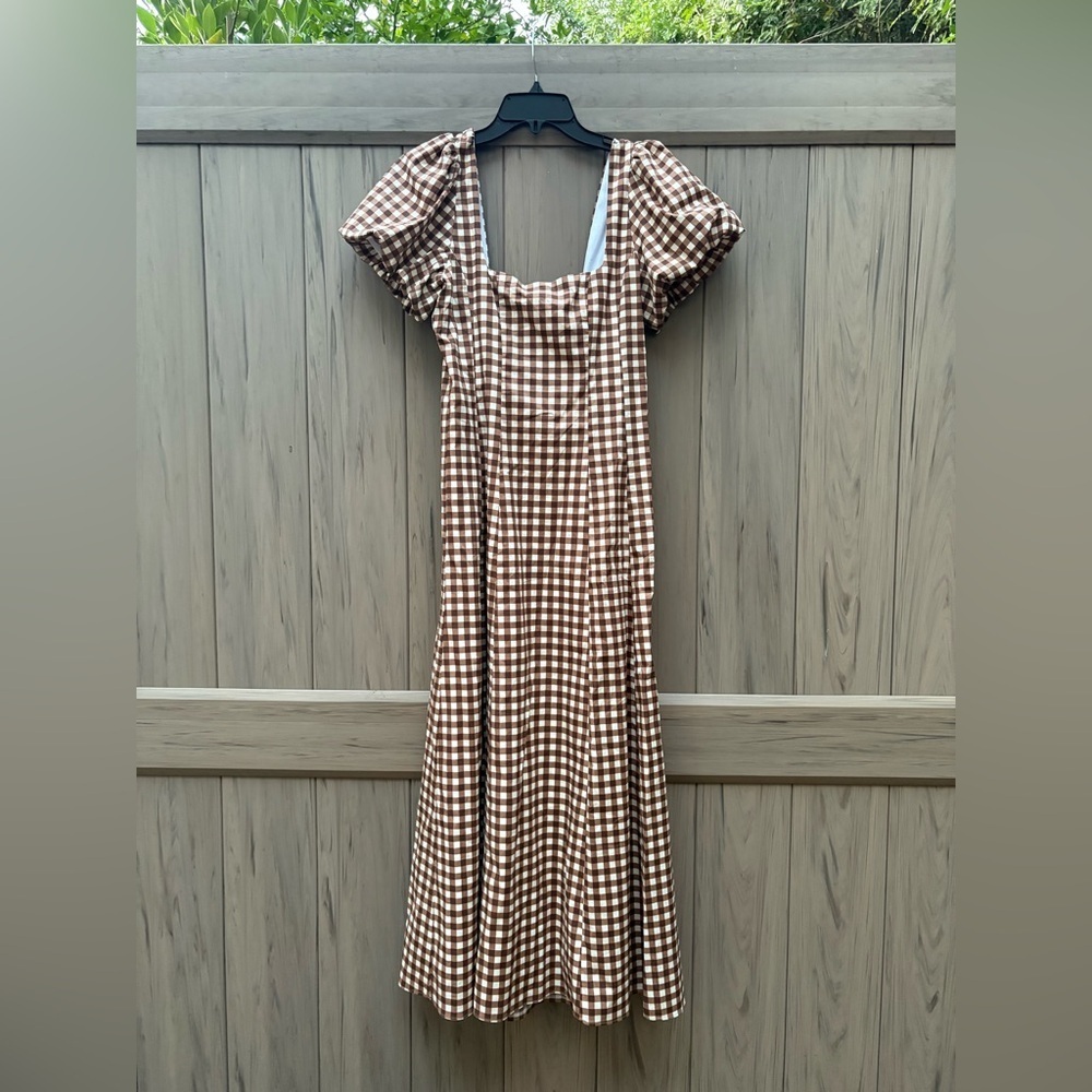 Show me your Mumu Mia Midi Dress Brown Gingham - Picture 5 of 11